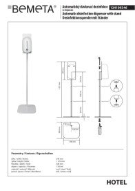 Автоматический дозатор для дезинфицирующего средства Bemeta Hotel 1100 мл с подставкой нержавеющая сталь/пластик белый 124109346