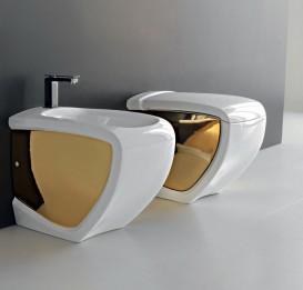 Биде напольное Hidra Hi-Line 38х54,5 см санфаянс белый/золото HI14 013 bianco/oro