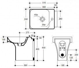 Биде напольное приставное Kerasan Cento прямоугольное белое 352101