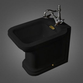 Биде напольное приставное Kerasan Waldorf с одним отверстием черный глянцевый золото 4121K5