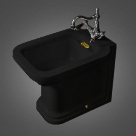 Біде підлогове приставне Kerasan Waldorf з одним отвором чорний глянсовий бронза 4121K6