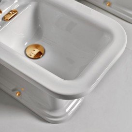 Біде підлогове приставне Kerasan Waldorf чаша прямокутна білий / золото 4121K2