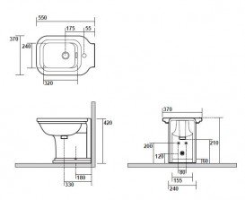 Биде напольное приставное Kerasan Waldorf чаша прямоугольная белый/бронза 4121K3