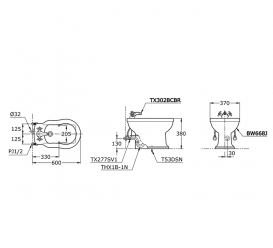 Біде підлогове TOTO Memory з переливом керамика білий BW668J
