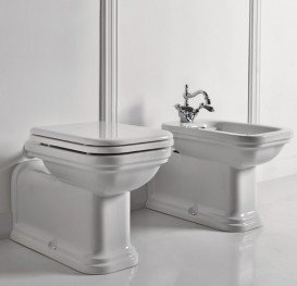 Биде напольное удлиненное Kerasan Waldorf чаша прямоугольная белый/хром 4120K1