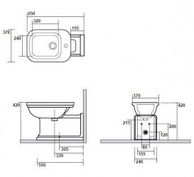 Біде підлогове подовжене Kerasan Waldorf чаша прямокутна білий / бронза 4120K3
