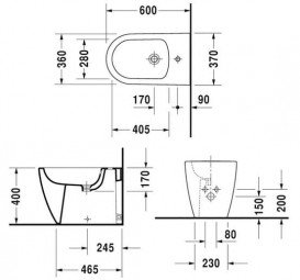 Биде напольное Duravit ME by Starck 37х60 см керамика белый 2289100000