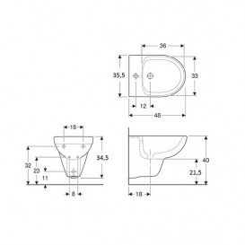 Біде підвісне Geberit Selnova Compact 35,5х48 см фарфор білий 500.368.01.1