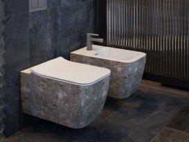 Биде подвесное Hidra Faster Kiub 36,5х54 см санфаянс темно-серый мрамор KIW14 99 ceppo di gre dark