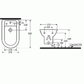 Биде подвесное Keramag Opus 37.5х62 см санфаянс белый 233400.600
