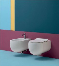 Биде подвесное Kerasan Flo с 1 отверстием с шумоизоляционной пластиной и крепежом белый 312301