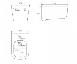 Биде Volle Hippo подвесное 35х51 см керамика белый 13-44-203