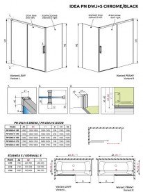 Боковая стенка для шторки для ванной Radaway Idea Black PN S 75 см левая черный/прозрачное стекло 10005075-54-01L