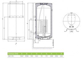 Бойлер комбинированного нагрева Drazice OKC 125 LC навесной вертикальный 1103208154