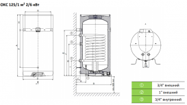 Бойлер комбінованого нагріву Drazice OKC 125 / 1m2 2-6 кВт навісний вертикальний 1103209105