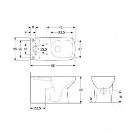 Чаша унитаза-компакта напольного Geberit Selnova Square Rimfree 35х68 см фарфор белый 500.488.01.1