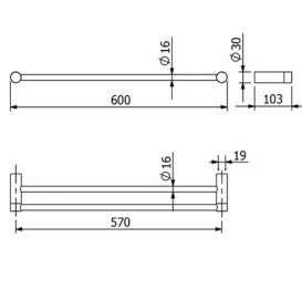 Тримач для рушників Kludi Vela R подвійний 60 см чорний матовий 5898839