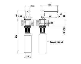 Диспенсер для миючого засобу Gessi врізний 250 мл чорний метал брашований 29660#707