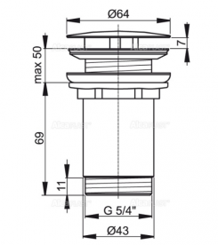 Донный клапан сифона для умывальника 5/4 AlcaPlast цельнометаллический A396