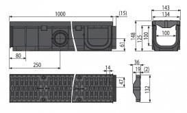 Дренажний канал Alca Plast 100 мм з пластиковою рамою і гратами з композитного матеріалу В125 AVZ104-R402