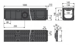 Дренажный канал AlcaPlast 100 мм с пластиковой рамой и пластиковой решеткой А15 AVZ104-R401