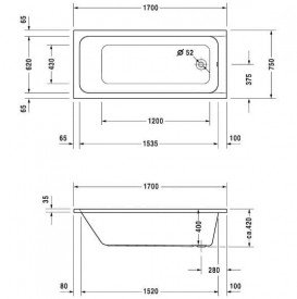 Ванна акриловая прямоугольная Duravit коллекция D-Code 170х75х42 700100000000000