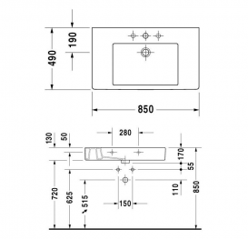 Раковина для ванной подвесная умывальник-столешница Duravit коллекция Vero белая 0329850000