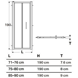 Душові двері Geberit Geo складані розсувні 75–80 см прозоре скло/сріблястий профіль 560.116.00.2