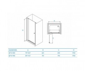 Душевая дверь Koller Pool Waterfall line QP10 80х195 см хром/матовое стекло QP10 800 chrome,grape