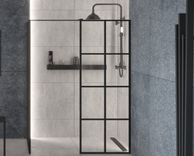 Душова кабіна Besco Excea Walk in 120х90 см профіль чорний матовий/прозоре скло EXC-129-190B