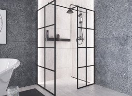 Душова кабіна Besco Excea Walk in 120х90 см профіль чорний матовий/прозоре скло EXC-129-190B