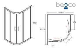 Душевая кабина Besco Modern 100х80 см профиль хром/стекло прозрачное MA-100-80-C