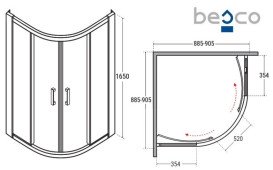 Душова кабіна Besco Modern 90х90 см профіль хром/скло матове MP-90-165-M