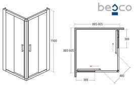 Душевая кабина Besco Modern 90х90 см профиль черный матовый/стекло прозрачное MKB-90-190-C