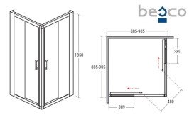 Душова кабіна Besco Modern 90х90 см профіль хром/скло матове MK-90-185-M