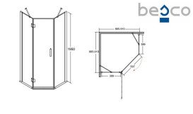 Душевая кабина Besco Viva 90х90 см левая профиль хром/стекло прозрачное V5L-90-195-C