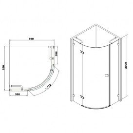 Душова кабіна чверть кола Volle De la Noche 90х90 см профіль чорний скло прозоре 10-40-192black