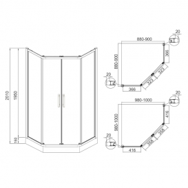 Душова кабіна Eger Iris 90x90 з піддоном профіль хром/прозоре скло 599-142