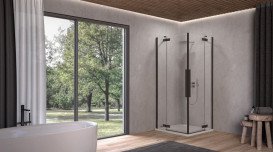 Душова кабіна Kolpa San Polaris Q B 100х100 см профіль чорний/прозоре скло Clean Coat 515360