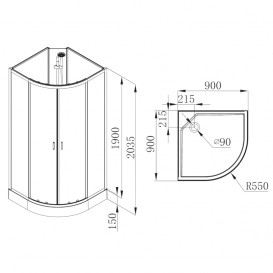 Душевая кабина Volle Oliva 90х90 угловая профиль алюминий хром стекло прозрачное 11-88-173