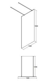 Душова перегородка Besco Aveo Due Walk-In 140х195 см матовий чорний/прозоре скло ADB-140-195C