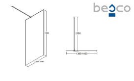 Душевая перегородка Besco Aveo Walk in 140х195 см профиль черный матовый/прозрачное стекло AVB-140-195C