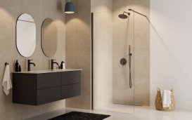 Душова перегородка Besco Aveo Walk-In 90х195 см матовий чорний/прозоре скло AVB-90-195C