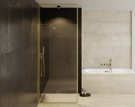 Душевая перегородка Besco Icon Walk-In 100х200 см профиль золото/прозрачное стекло ICG-100-200C
