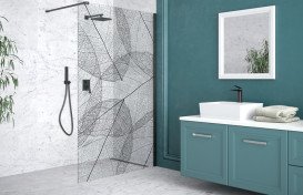 Душевая перегородка Besco Leafy Walk in 100х200 см профиль черный матовый/прозрачное стекло с узором LF-100-200C