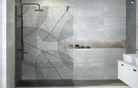 Душевая перегородка Besco Leafy Walk in 100х200 см профиль черный матовый/прозрачное стекло с узором LF-100-200C