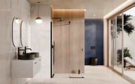 Душова перегородка Besco Vayo Walk-In 120х200 см розсувна матовий чорний/прозоре скло VYB-120-200C