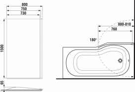 Шторка для ванной Jika Tigo 80х150 см изогнутая стеклянная левая H2562110026681