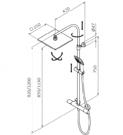 Душевая система GRB Dry термостатический с раздвижной стойкой хром 44435440SQTL