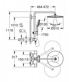 Душова система Grohe Rainshower SmartActive 310 Mono з термостатом біла місяць 26647LS0